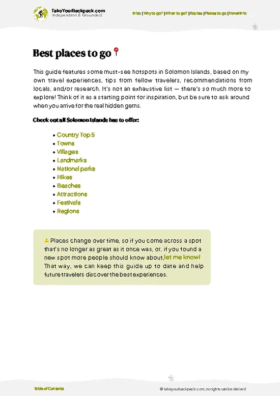 example page 5 from our offline Travel Guide for Solomon Islands